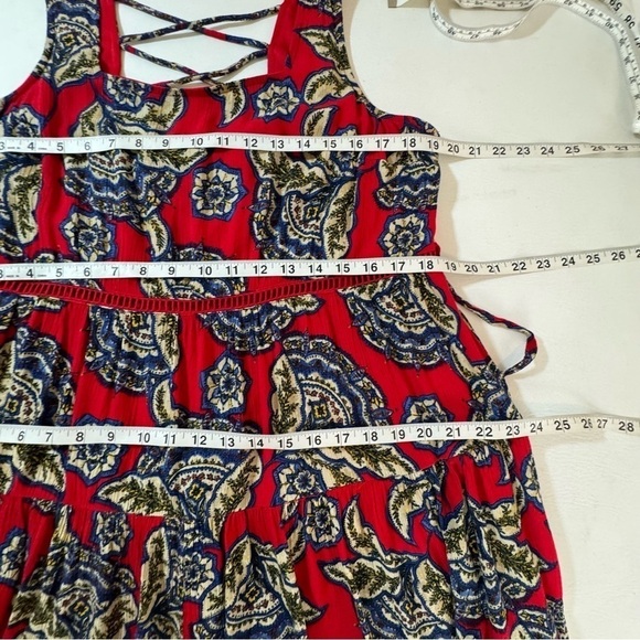 Maurices Dress Red Floral Skater Lined Crinkle Fabric Tie Back Sleeveless Large - Picture 7 of 11